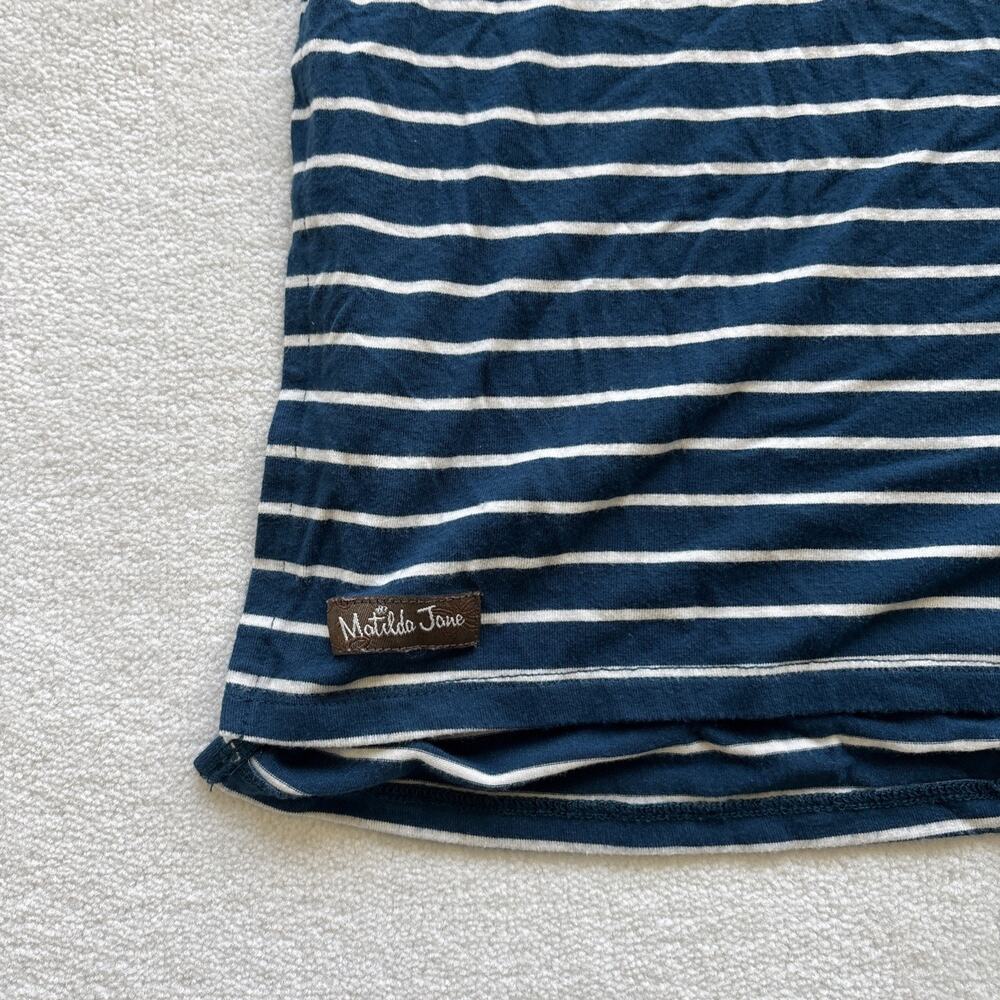 Matilda Jane Women Set Sail Maxi Dress‎ Teal Blue White Stripe Pockets Sz Large - Picture 8 of 8